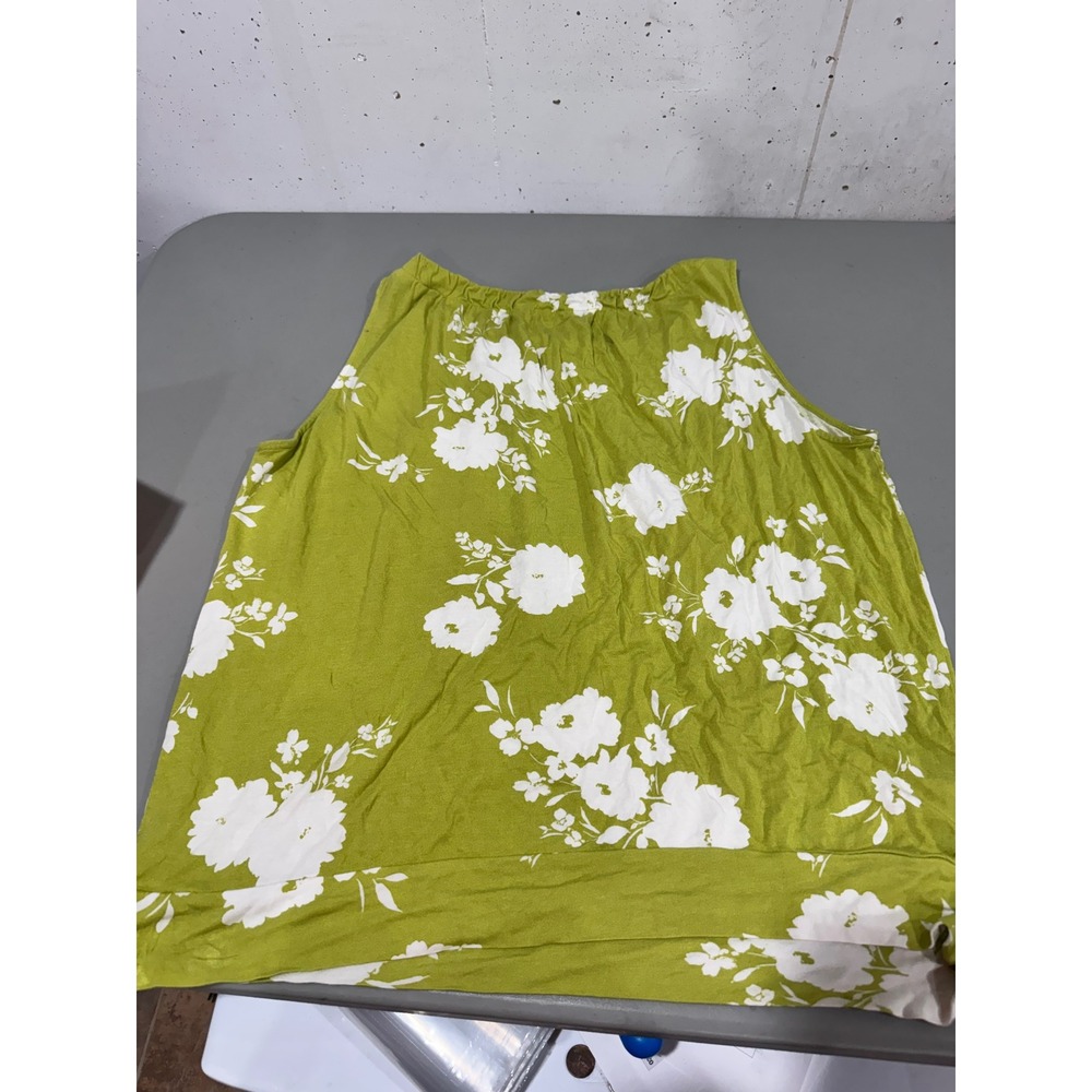 Loft Outlet Womens XL Green White Floral Sleeveless Rayon Blouse Tank Top - Picture 3 of 4
